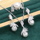 Charming White Pearl AAA+ Zircon Bracelet Earrings Necklace pendant Ring Bridal Set - BridalSparkles