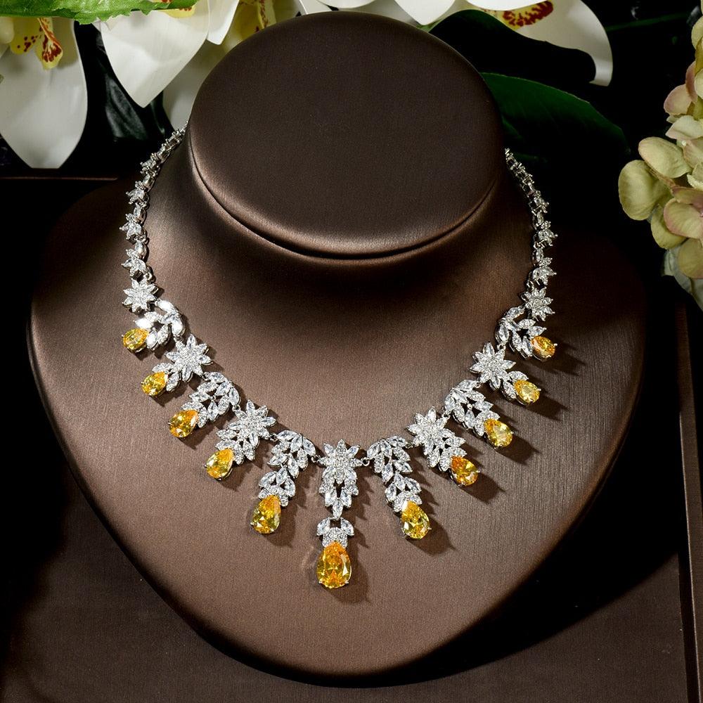 Exceptional Luxury 5 Colors Big Dangle Drop Bridal AAA+ Cubic Zirconia Diamonds 2Pcs Jewelry Sets - BridalSparkles