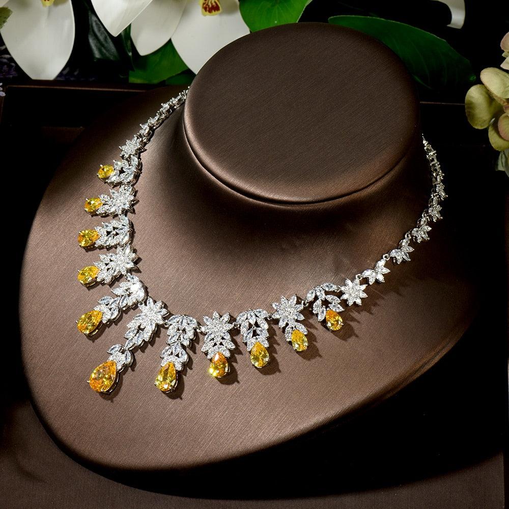 Exceptional Luxury 5 Colors Big Dangle Drop Bridal AAA+ Cubic Zirconia Diamonds 2Pcs Jewelry Sets - BridalSparkles