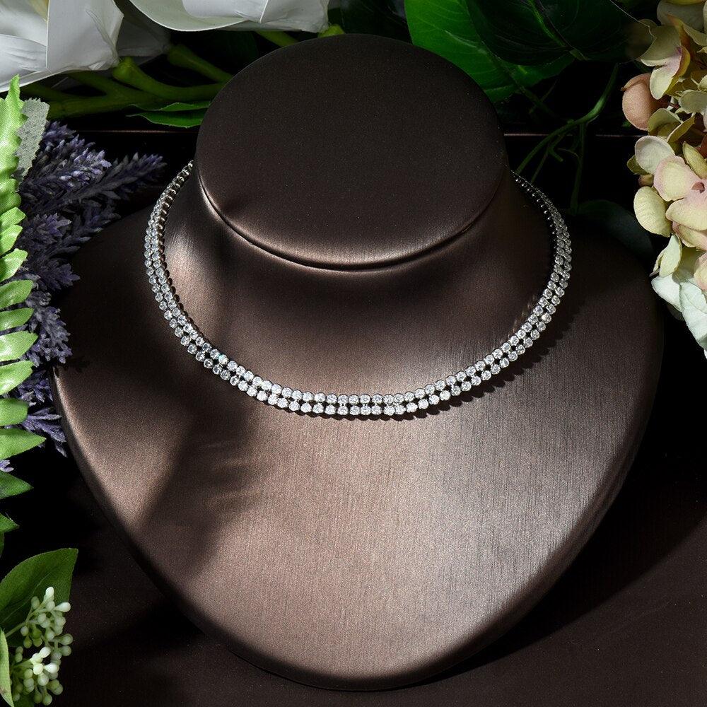 Jewelry of the Month - Luxury AAA+ Cubic Zirconia Diamonds 4pcs Choker Design Bridal Set - BridalSparkles