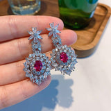 Dazzling Lab Ruby Gemstone High Carbon Diamond Earrings Pendant Necklace Set
