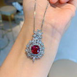 Dazzling Lab Ruby Gemstone High Carbon Diamond Earrings Pendant Necklace Set - BridalSparkles