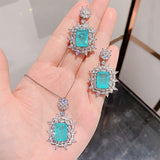 Gorgeous Emerald Paraiba Tourmaline Earrings/Necklace Ring Wedding Jewelry - BridalSparkles