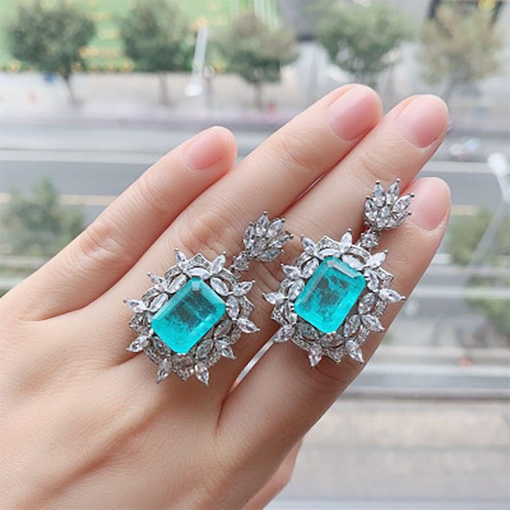 Gorgeous Emerald Paraiba Tourmaline Earrings/Necklace Ring Wedding Jewelry - BridalSparkles