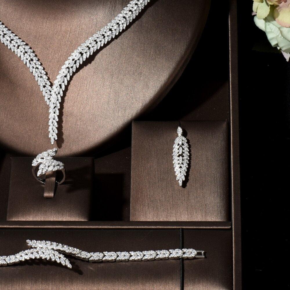 Unique Brilliant Geometric Design AAA+ Cubic Zirconia Diamonds Wedding Jewelry Set - BridalSparkles