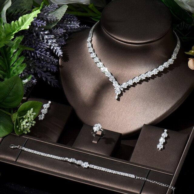 Hot Selling - Fashion Leaf Design 4pcs AAA+ Cubic Zirconia Diamonds Bridal Wedding Jewelry - BridalSparkles