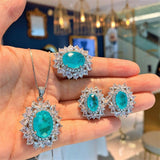 Amazing Paraiba Tourmaline Gemstone Pendant Necklace Earrings Ring Wedding Jewelry Set