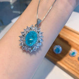 Amazing Paraiba Tourmaline Gemstone Pendant Necklace Earrings Ring Wedding Jewelry Set - BridalSparkles