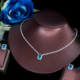 Fabulous Shiny Square Cut AAA+ Cubic Zirconia Diamonds Light Blue White Gold Color Jewelry Set