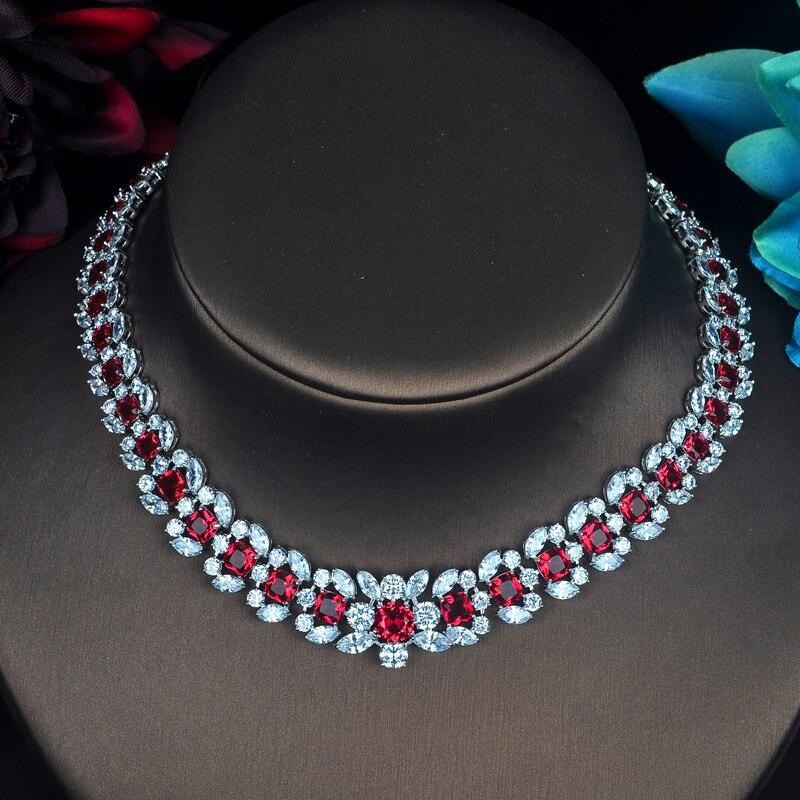 Luxury Garland Shape Red AAA+ Cubic Zirconia Diamonds 2pcs Wedding Jewelry Set - BridalSparkles