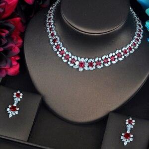 Luxury Garland Shape Red AAA+ Cubic Zirconia Diamonds 2pcs Wedding Jewelry Set - BridalSparkles