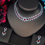 Luxury Garland Shape Red AAA+ Cubic Zirconia Diamonds 2pcs Wedding Jewelry Set