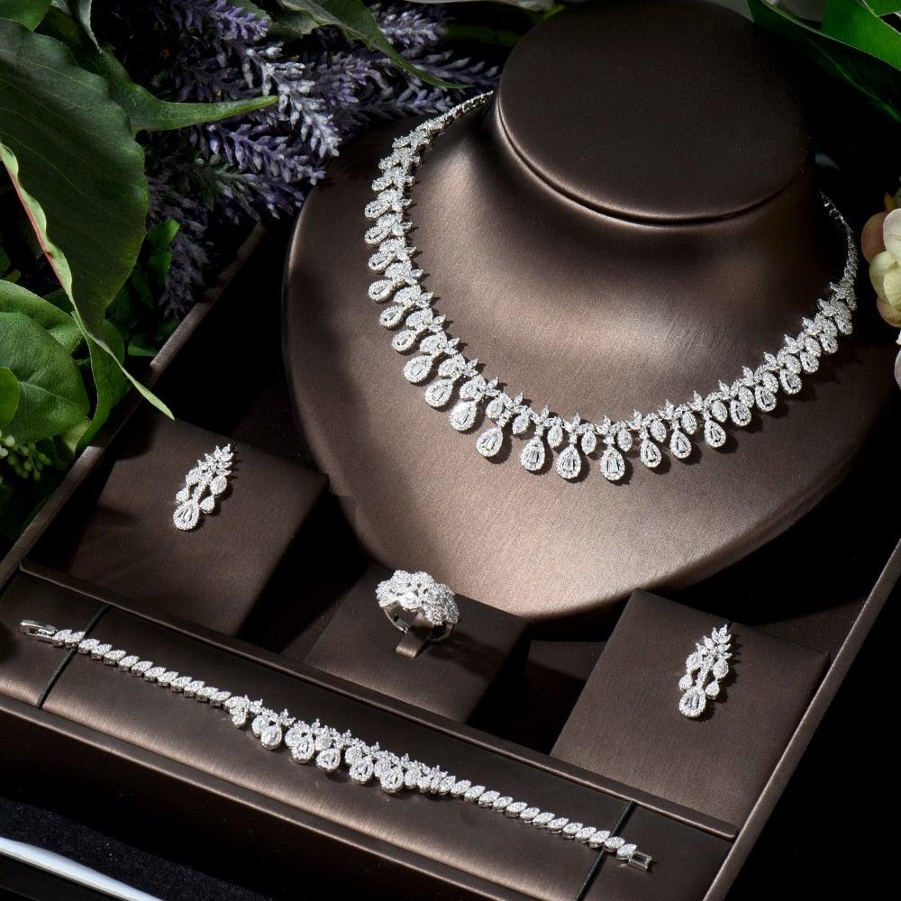 Luxury Women Water Drop 4pcs AAA+ Cubic Zirconia Diamonds Big Wedding Jewelry Set - BridalSparkles
