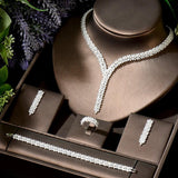 Outstanding Long Dangle Drop Tassel AAA+ Cubic Zirconia Diamonds Bridal Jewelry Set