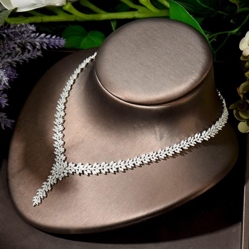 Luxury Exclusive Leaves Design AAA+ Cubic Zirconia 4pcs Wedding Jewelry Set - BridalSparkles