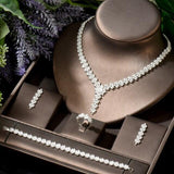 Luxury Exclusive Leaves Design AAA+ Cubic Zirconia 4pcs Wedding Jewelry Set - BridalSparkles