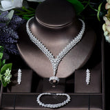 Dazzling Leaf Design Pave AAA+ Cubic Zirconia Diamonds 4pcs Jewelry - BridalSparkles