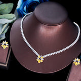 Ideal Wedding Jewelry - Shiny AAA+ Cubic Zirconia Diamonds Flower Necklace Earrings Jewelry Set