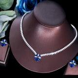 Ideal Wedding Jewelry - Shiny AAA+ Cubic Zirconia Diamonds Flower Necklace Earrings Jewelry Set - BridalSparkles