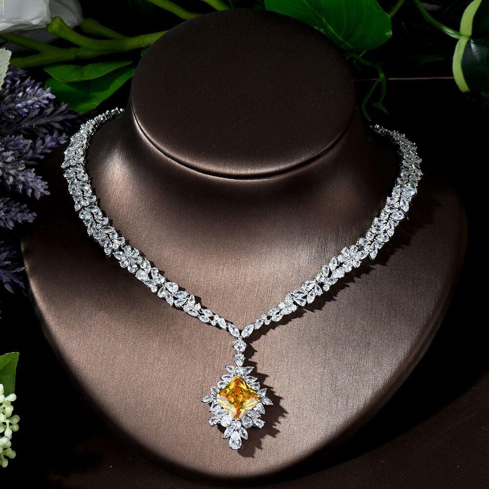 Luxury Full AAA+ Cubic Zirconia Diamonds Necklace Earring Wedding Set - BridalSparkles