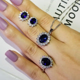 2022 New Luxury Blue Color Sunflower Silver Anniversary Wedding Luxury Jewelry Set - BridalSparkles