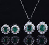 Luxury Vintage Square Lab Emerald Gemstone Ring/Earring/Necklace Wedding Set