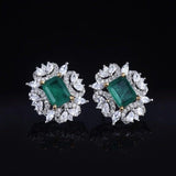 Luxury Vintage Square Lab Emerald Gemstone Ring/Earring/Necklace Wedding Set - BridalSparkles