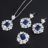 Superb Lab Tanzanite Sapphires Necklace Earring Adjustable Ring Wedding Jewelry Set