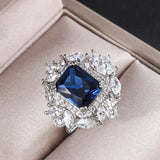 Superb Lab Tanzanite Sapphires Necklace Earring Adjustable Ring Wedding Jewelry Set - BridalSparkles