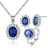 2022 New Luxury Blue Color Sunflower Silver Anniversary Wedding Luxury Jewelry Set - BridalSparkles