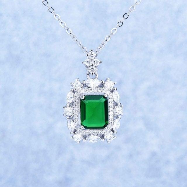 Luxury Vintage Elegant Lab Emerald Gemstone Bracelet Earring Necklace Pendant Bridal Jewelry Set - BridalSparkles