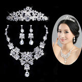 Adorable Butterfly Flower Waterdrop Crystal Necklace Earrings Crown Tiara Wedding Jewelry Set