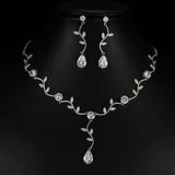 Pretty AAA+ Quality Zircon Crystal Diamonds Leaf Shape Choker Necklace Earrings Wedding Bridal Jewelry Set - BridalSparkles