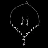 Pretty AAA+ Quality Zircon Crystal Diamonds Leaf Shape Choker Necklace Earrings Wedding Bridal Jewelry Set