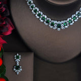 Beautiful Green Flower Shape Designer AAAA+ Cubic Zirconia Wedding Jewelry Set with Necklace and Earrings - BridalSparkles