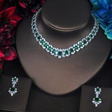 Beautiful Green Flower Shape Designer AAAA+ Cubic Zirconia Wedding Jewelry Set with Necklace and Earrings - BridalSparkles