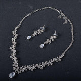 Luxury AAA+ Quality Cubic Zirconia Crystals Floral Waterdrop Necklace Earrings Bridal Jewelry Set - BridalSparkles