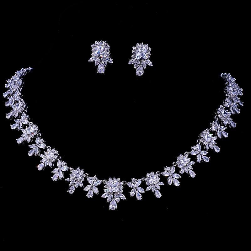 Scalloped CZ Wedding Necklace and Earrings - Cassandra Lynne