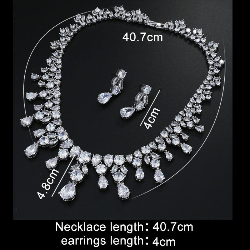 Delightful Long Necklace AAA+ Quality Cubic Zirconium Multi Crystals 1 Piece Bridal Wedding Jewelry Set - BridalSparkles