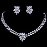 Beautiful White Gold Color Luxury Bridal AAA+ Quality CZ Crystal Necklace and Earring Wedding Jewelry Set