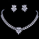 Beautiful White Gold Color Luxury Bridal AAA+ Quality CZ Crystal Necklace and Earring Wedding Jewelry Set - BridalSparkles