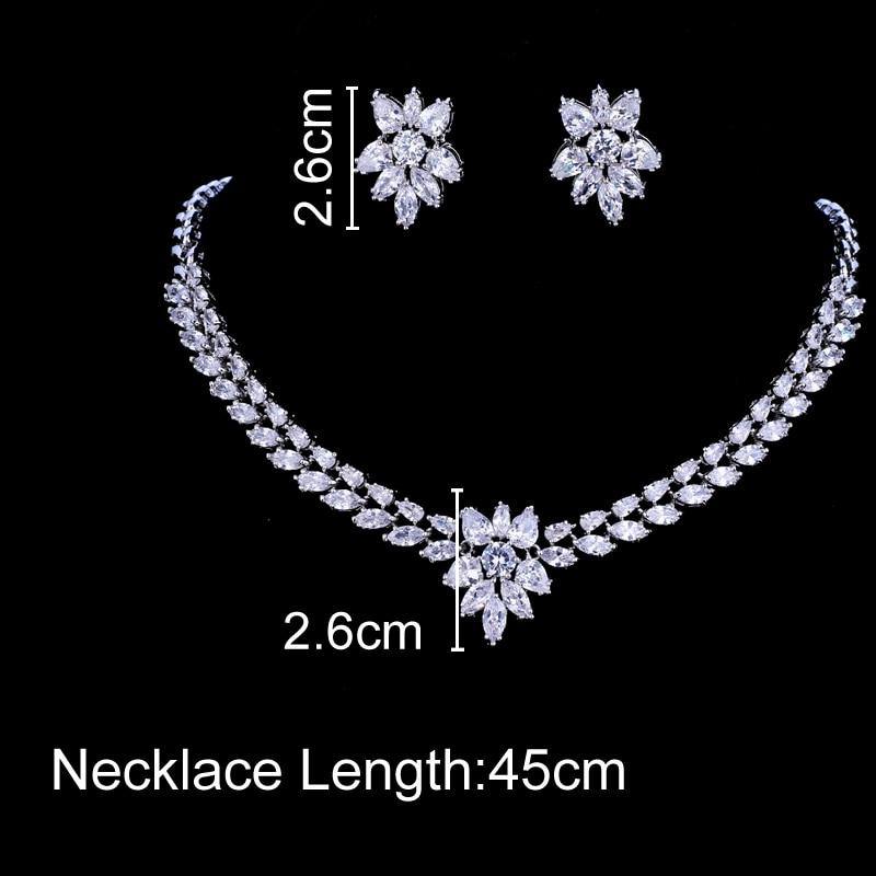 Beautiful White Gold Color Luxury Bridal AAA+ Quality CZ Crystal Necklace and Earring Wedding Jewelry Set - BridalSparkles