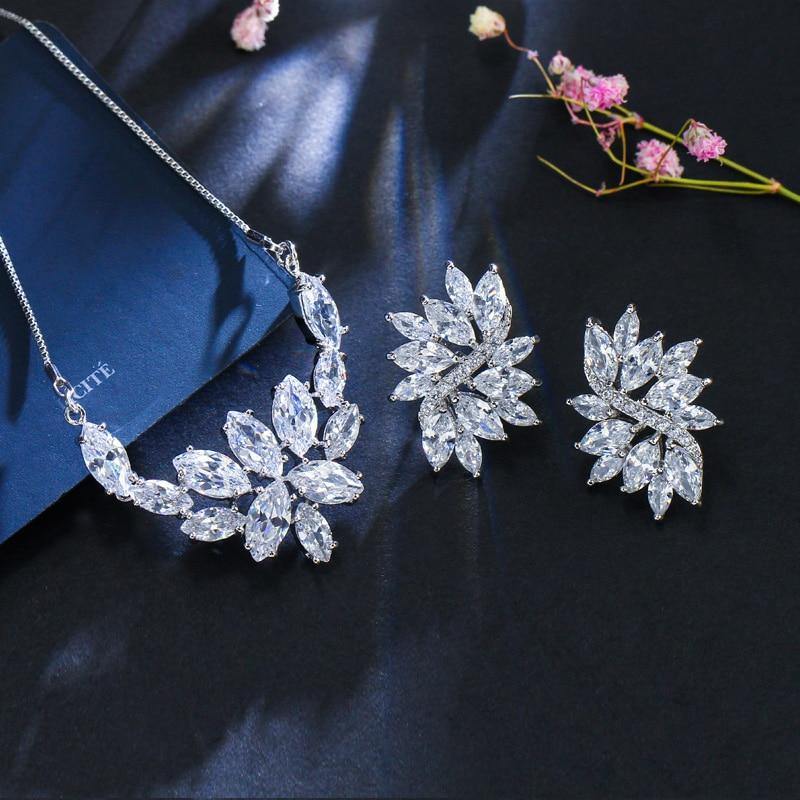 Super Sparkling Marquise AAA+ Quality Cubic Zirconia Necklace Earrings And Bracelet WEdding Bridal Jewelry Set - BridalSparkles