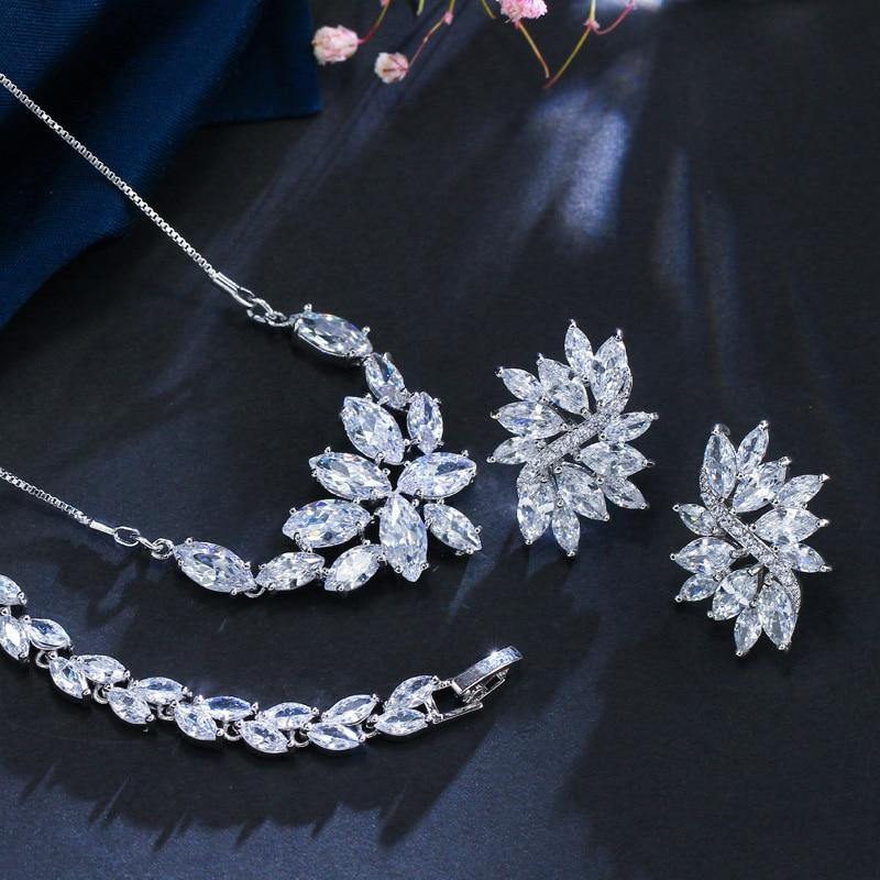 Super Sparkling Marquise AAA+ Quality Cubic Zirconia Necklace Earrings And Bracelet WEdding Bridal Jewelry Set - BridalSparkles