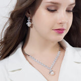 Adorable 3 Piece Sparkling AAA+ Zircon Quality Diamonds Dangle Drop Pearl Bridal Wedding Jewelry Set - BridalSparkles