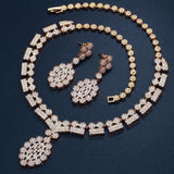 Glamorous AAA+ Quality Cubic Zirconia Simulated Diamonds Bridal Wedding Necklace Earrings Jewelry Set
