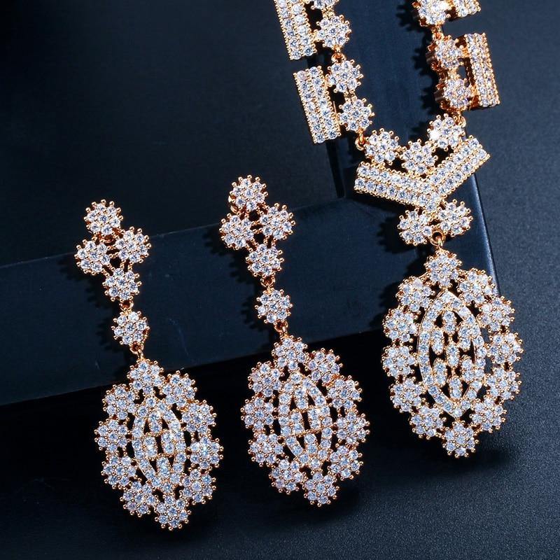 Glamorous AAA+ Quality Cubic Zirconia Simulated Diamonds Bridal Wedding Necklace Earrings Jewelry Set - BridalSparkles