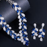 Luxury White Gold Color Royal Blue AAAA Quality CZ Crystals Necklace Earrings Wedding Bridal Jewelry Set - BridalSparkles