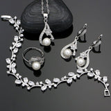 Superb Flower AAAA Quality Cubic Zirconia Silver 925 Freshwater Pearls Bridal Wedding Jewelry Set