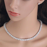 Sparkling Square High Quality AAA+ Cubic Zirconia Diamonds Silver Color Tennis Choker Necklace Set - BridalSparkles